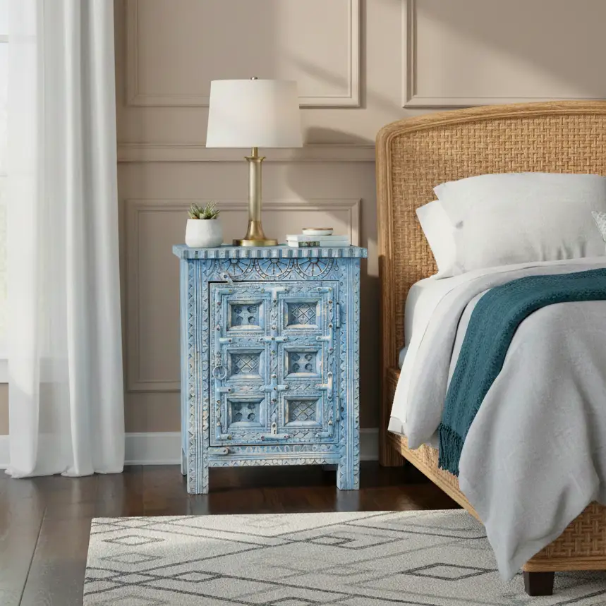 The Aegean Carved Bedside Cabinet