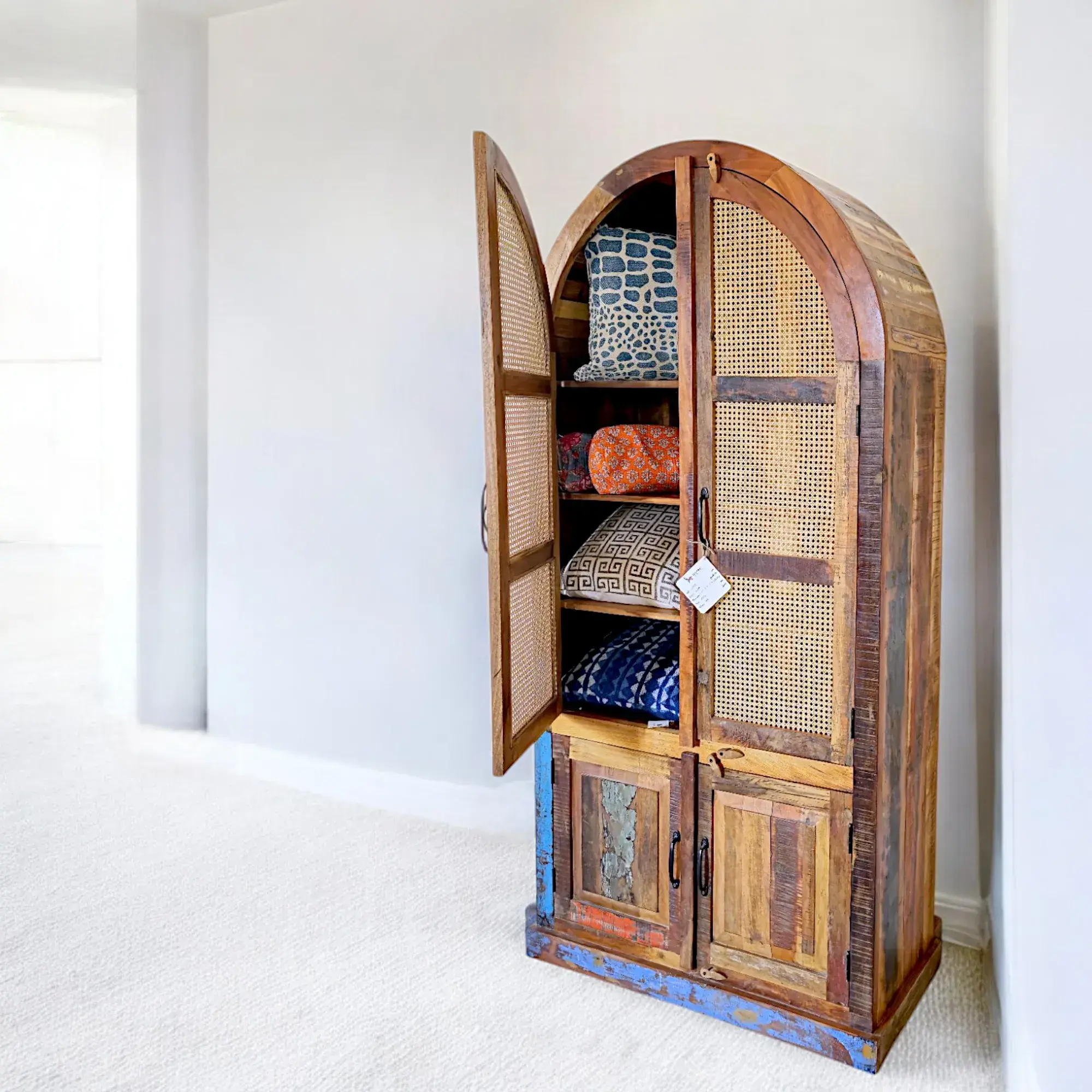 Reclaimed wood Rattan cabinet