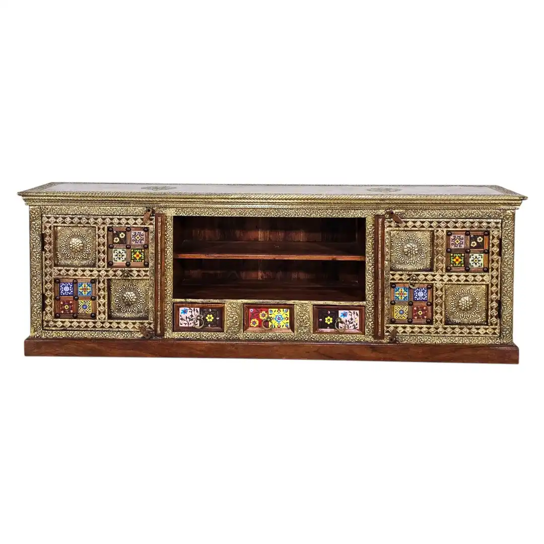 The Zari-Nigar Surahee Solid Rosewood & Brass Media Console