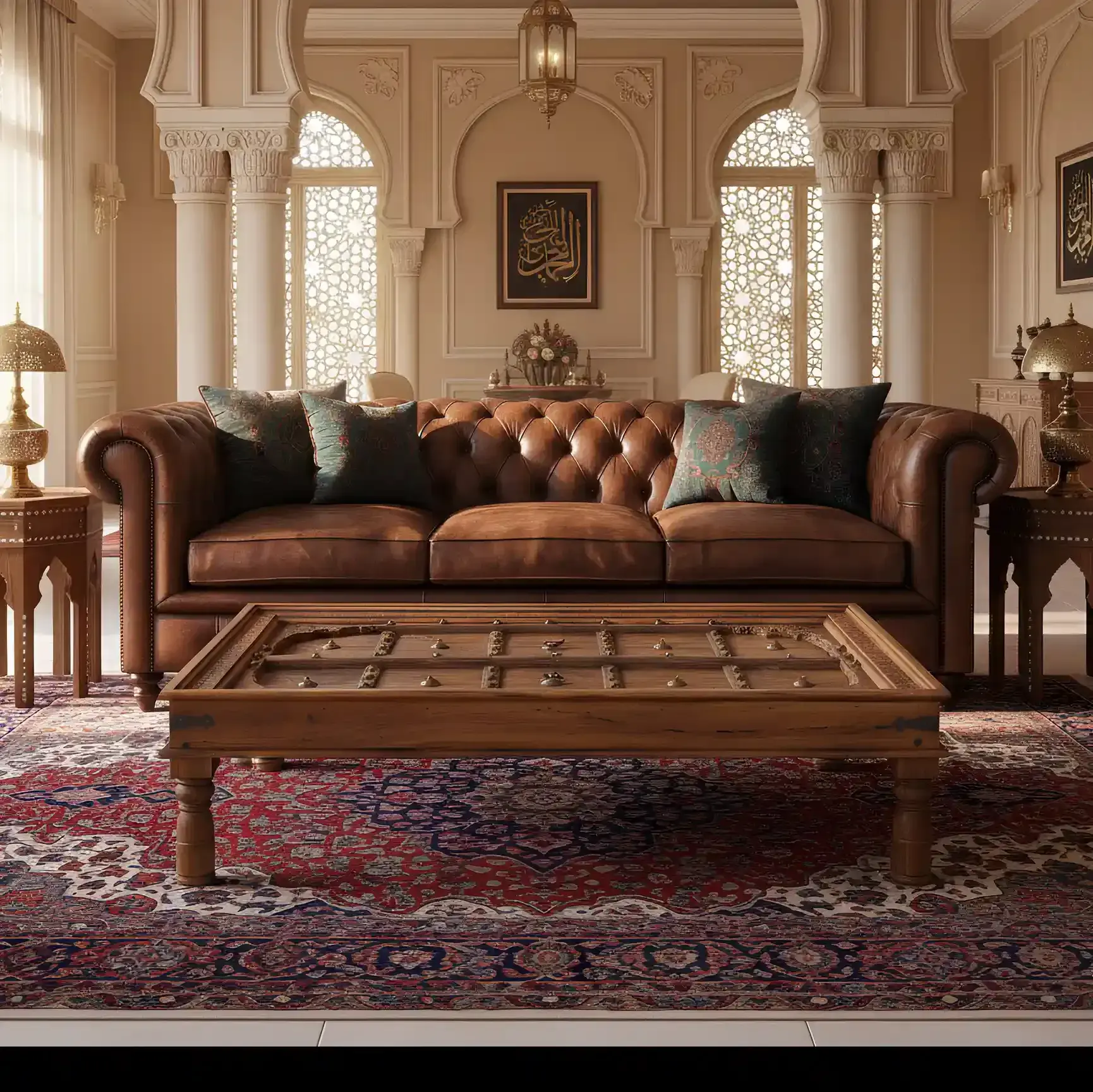 Al Fursan Artisanal Brass-Studded Coffee Table