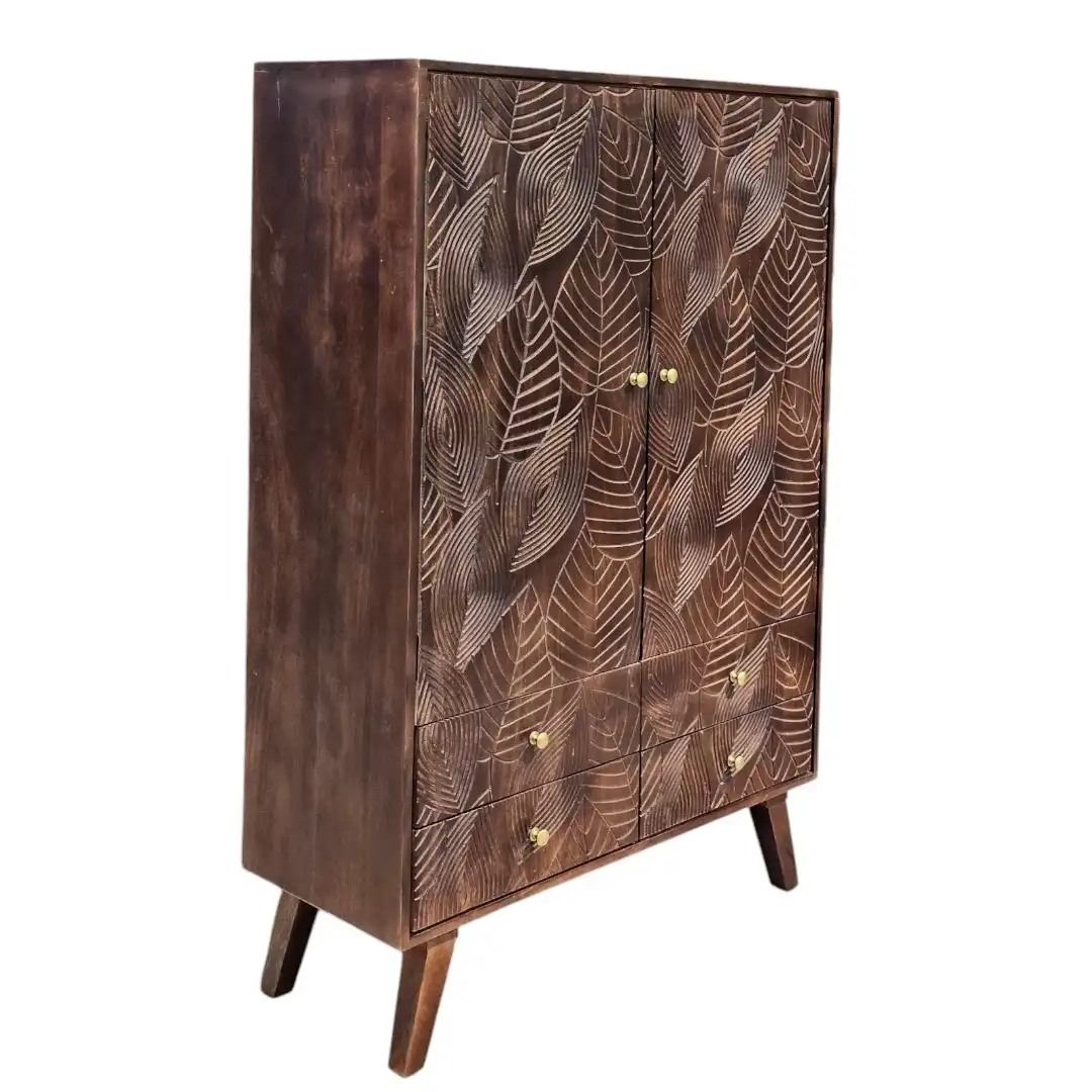 Tropical Leaf Carved Storage Cabinet