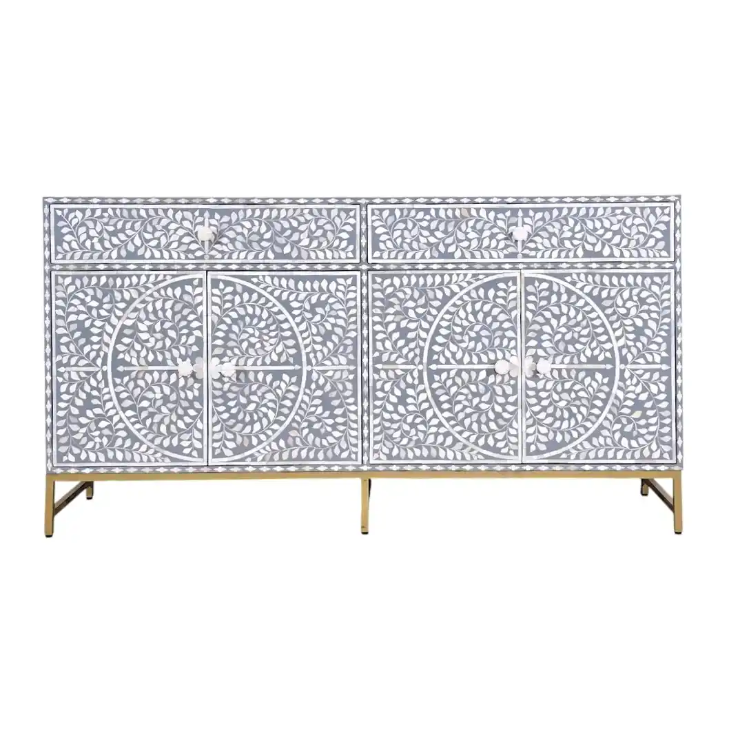 The “Marquetry Mirage” Bone Inlay Credenza Black