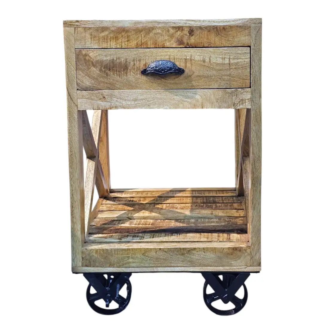 The Rough-Sawn Forge Trolley Side Table