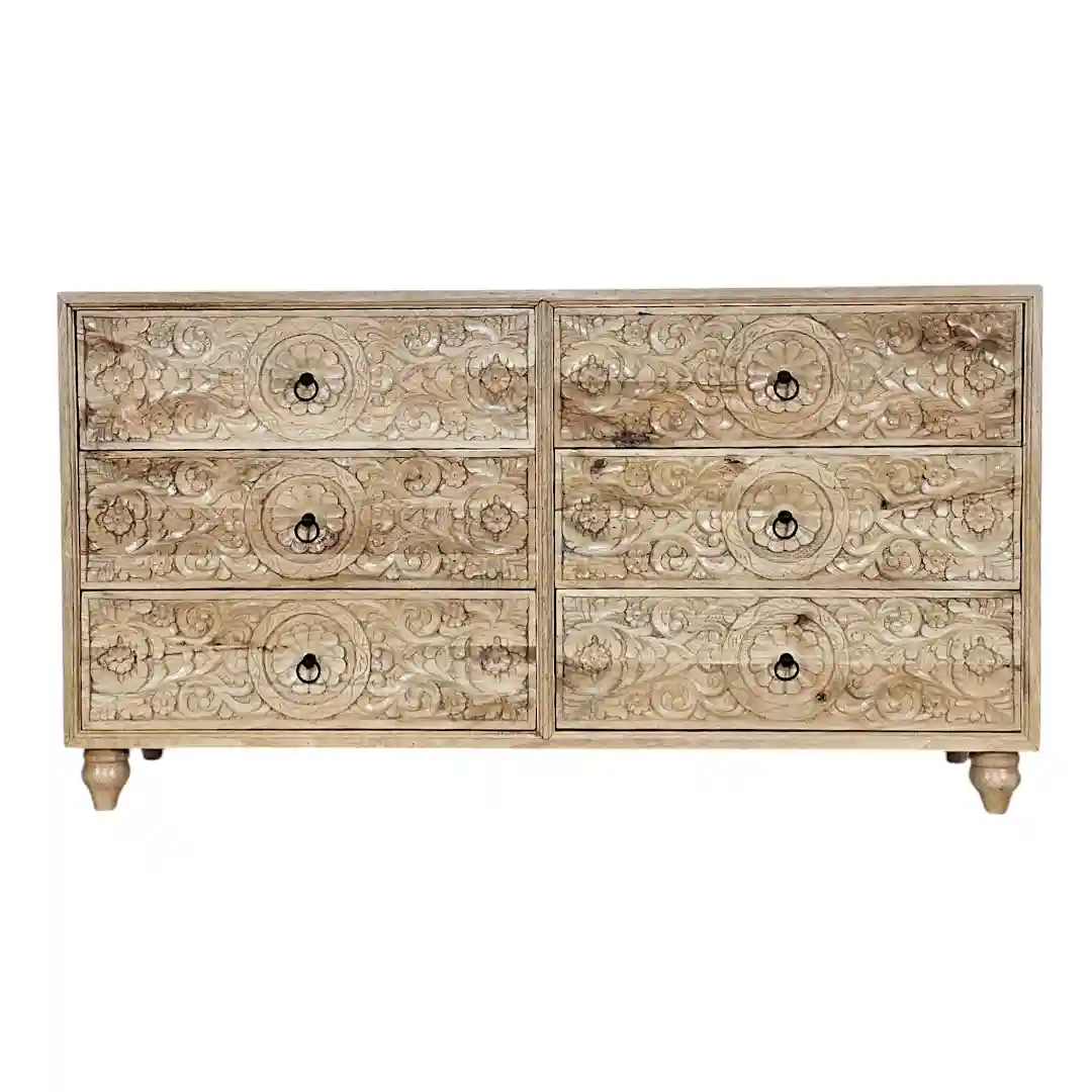 The Asoka Hand-Carved Six-Drawer Media Dresser