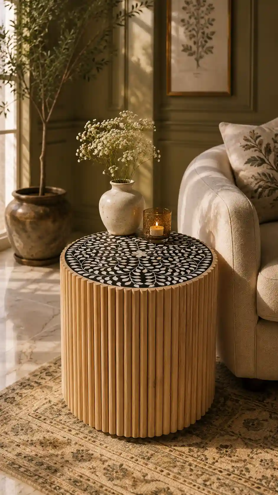 The Aziza Mother of Pearl Fluted Side Table