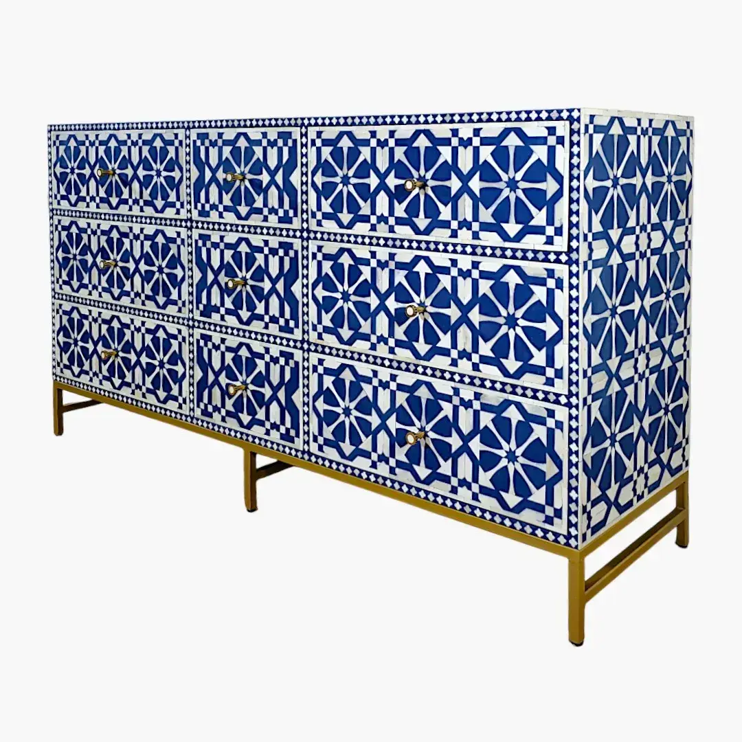Layla Zarqa Collection – Artisan Bone Inlay Chest Of Drawer