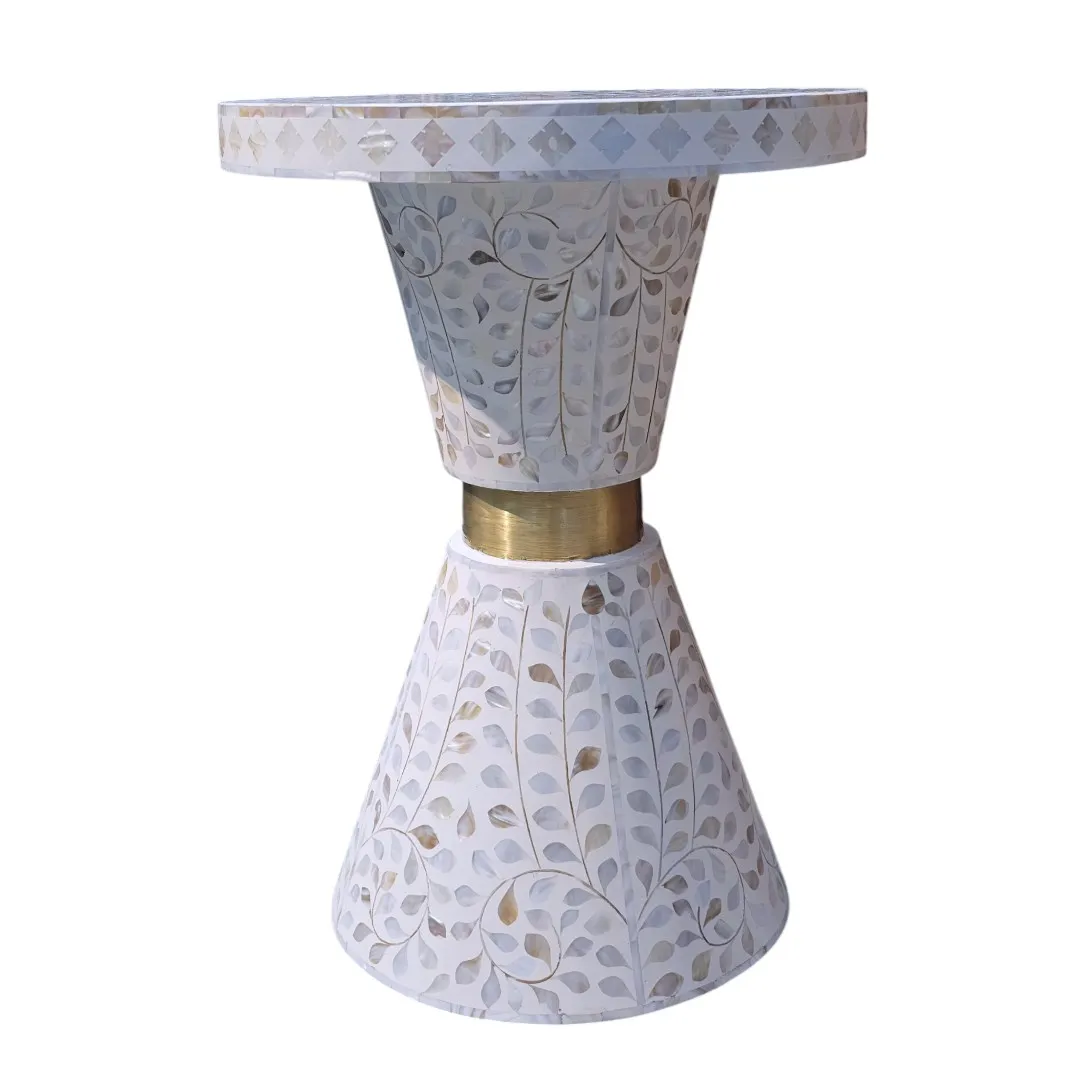 The Victoria Vine Inlaid Hourglass  Mother Of Pearl Side Table