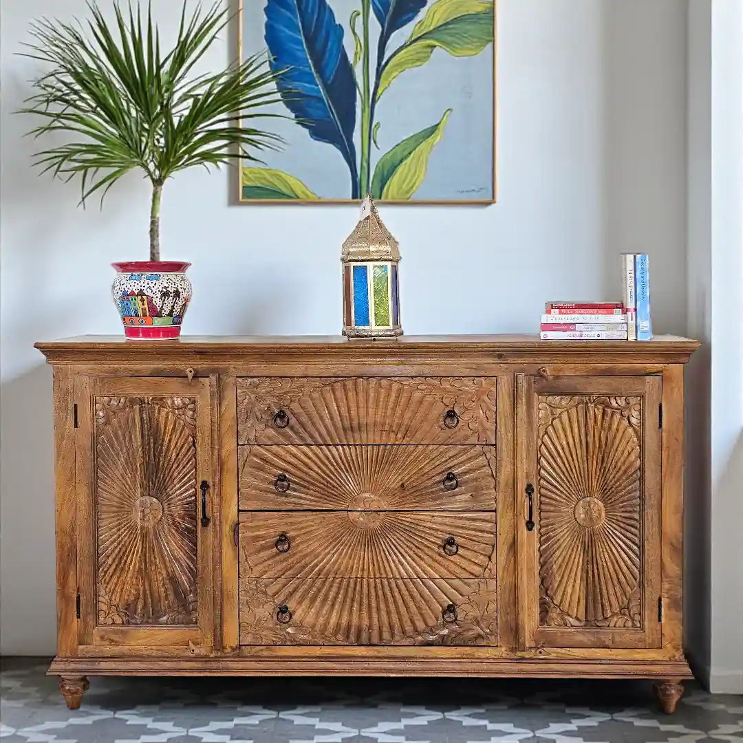 Al-Shams Solstice Hand-Carved Mango Wood Buffet