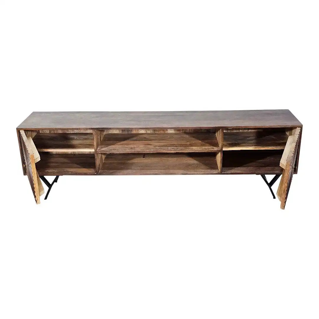 TV bench with patterned doors, black