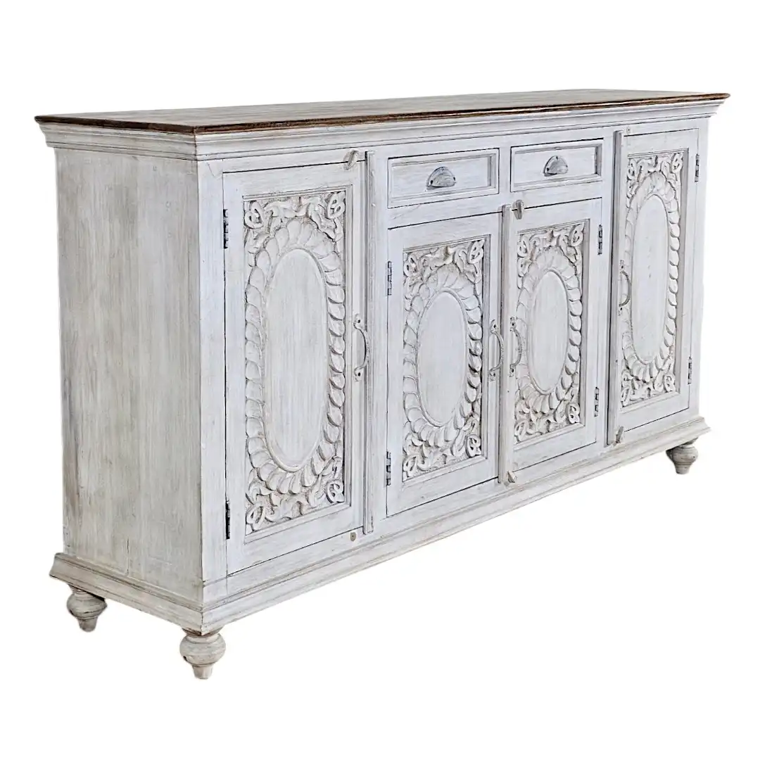 The Kamal Carved Sideboard  خزانة كمال الجانبية المحفورة يدوياً من خشب المانجو مع أدراج
