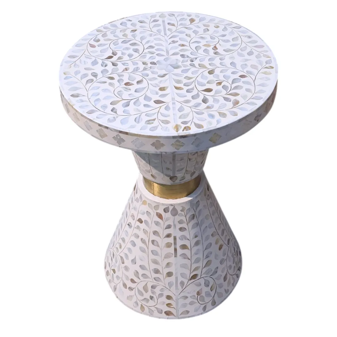 The Victoria Vine Inlaid Hourglass  Mother Of Pearl Side Table