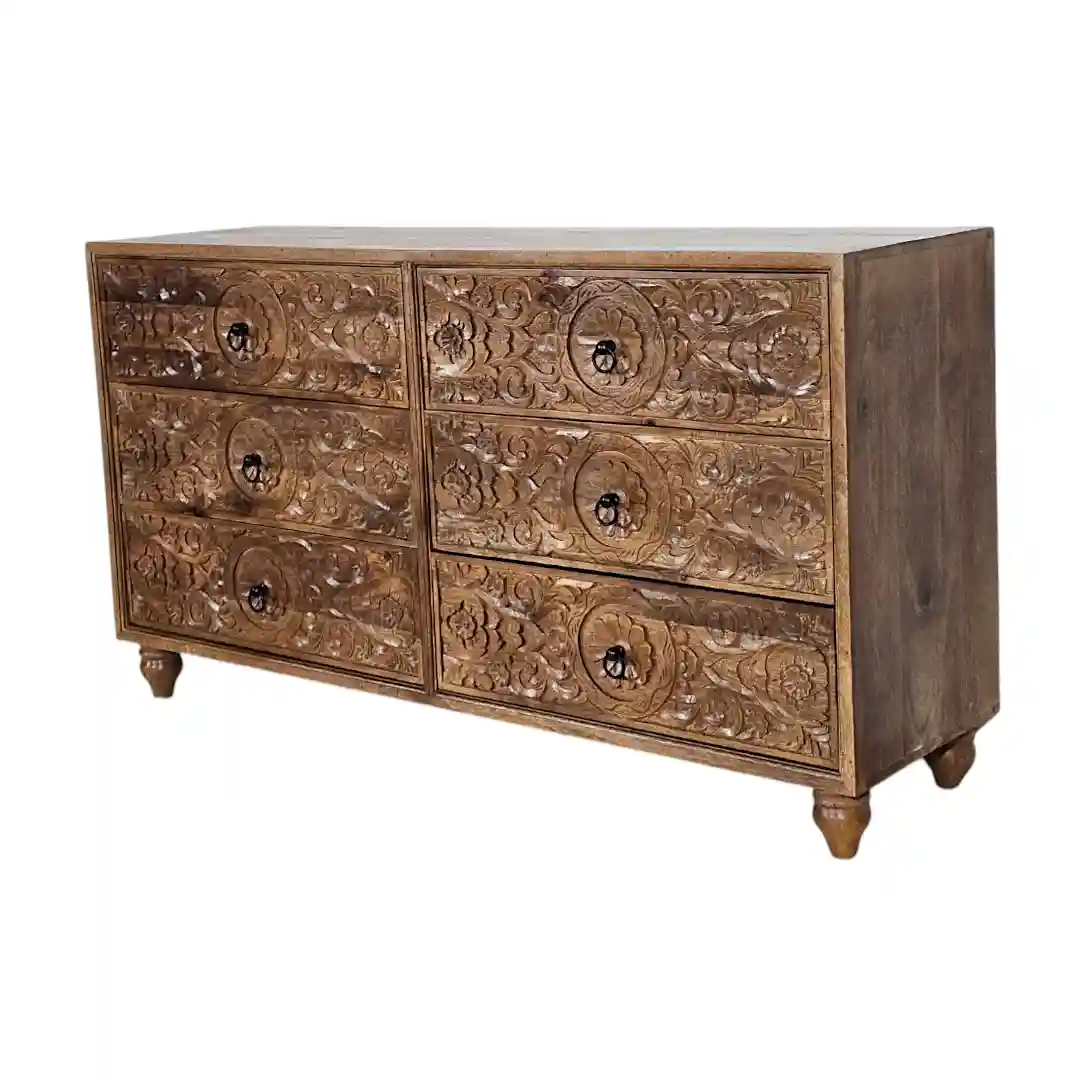 The Asoka Hand-Carved Six-Drawer Media Dresser