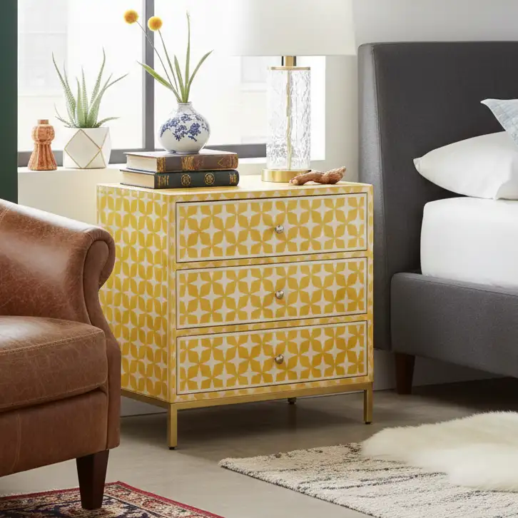 Cosmos Bone Inlay Nightstand, Citrine