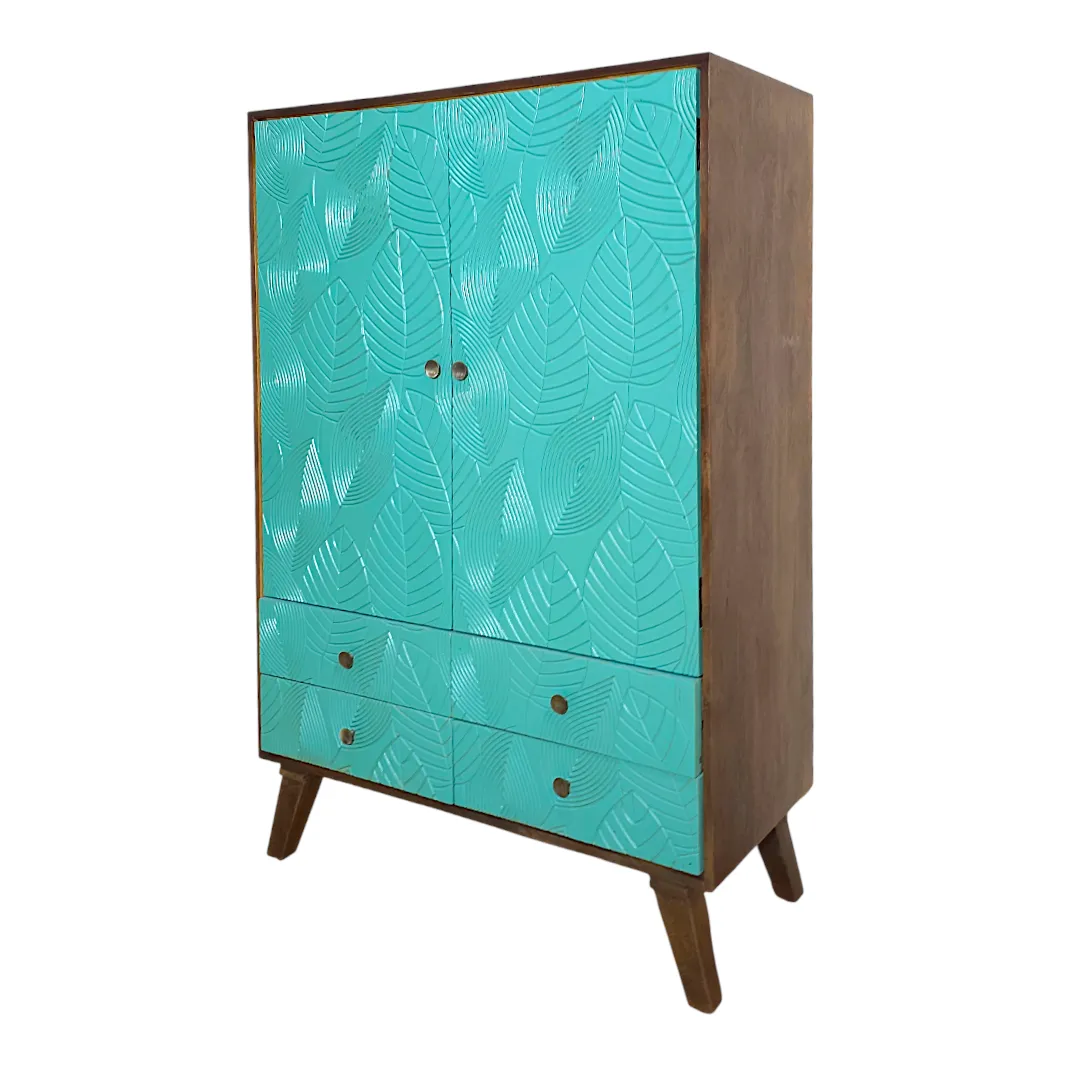 Tropical Leaf Carved Storage Cabinet