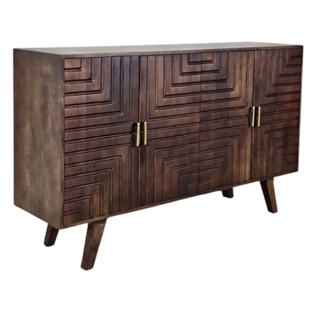 The Deco Geometries Hand-Carved Solid Wood Sideboard
