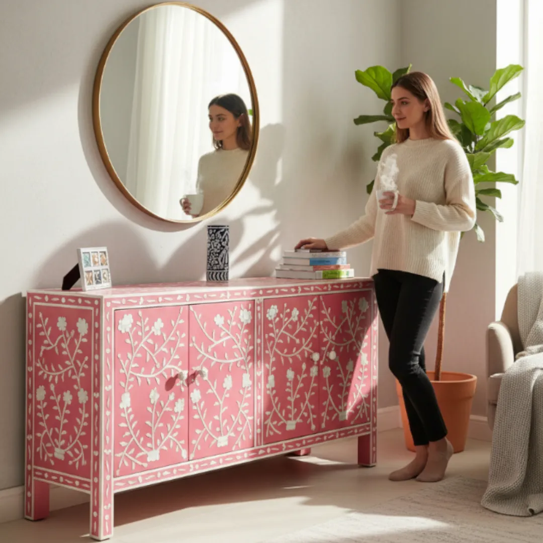 Jameela Floral Inlay 4-Door Sideboard