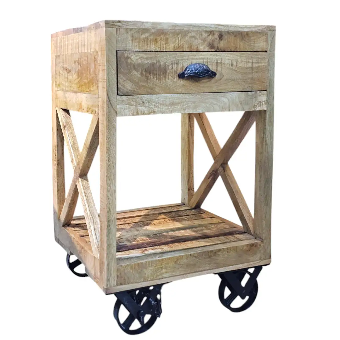 The Rough-Sawn Forge Trolley Side Table