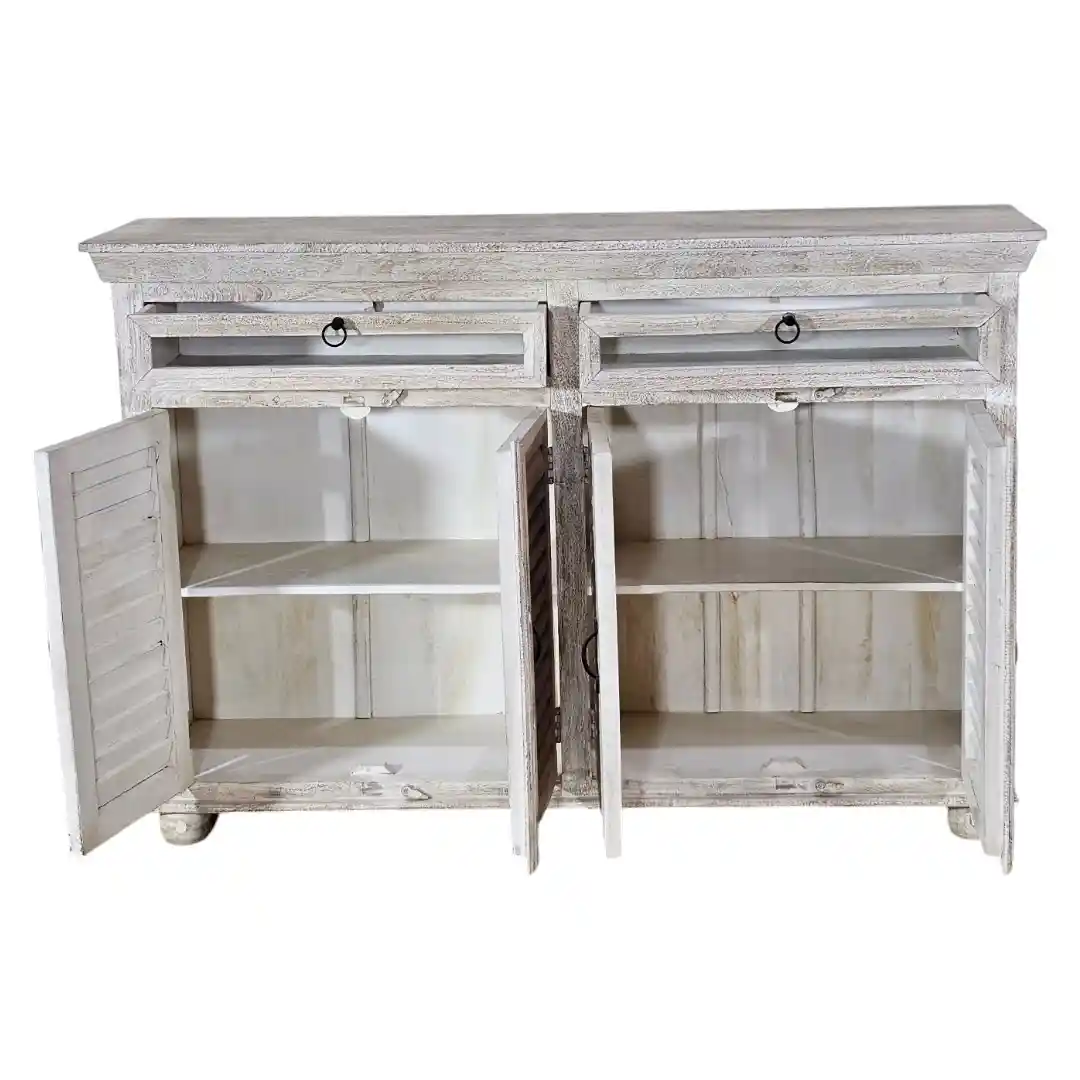 The Vetro Clarified Sandblasted Mango Wood Shutter Sideboard
